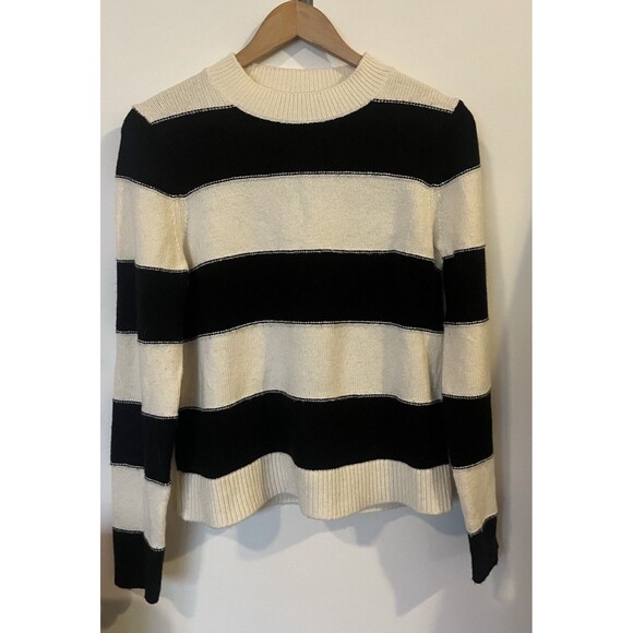 Banana Republic Black White Stripe Knit Crew Neck Sweater Size Med - Picture 1 of 8